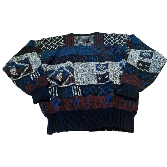 Vintage Michael Gerald Acrylic Knit Sweater; Mens Large Grandpa Cosby Retro 80s - Picture 4 of 5